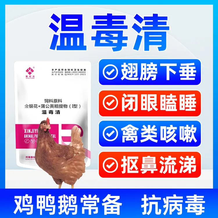 温毒清家禽鸡鸭鹅呼噜甩鼻炸毛扎堆不吃兽用饲料原料