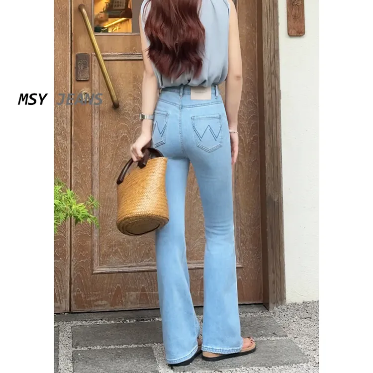 美思源微喇叭牛仔裤女秋季爆款2025年新款浅色高腰修身显瘦马蹄裤