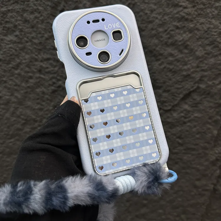 【卡包款】适用华为mate80pro手机壳mate60pro格纹爱心mate70pr挂绳