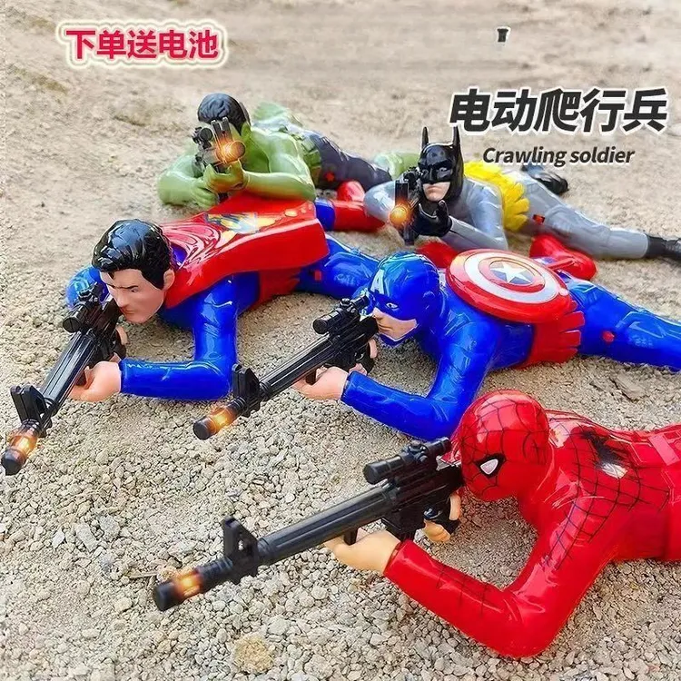 爬行网红蜘蛛侠电动玩具迷彩绿巨宝宝超人美队抖音爬兵声音同款