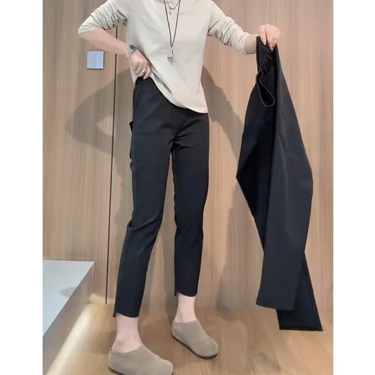 小个子穿搭高腰直筒西装裤女2025年夏季新款大码弹力显瘦烟管裤