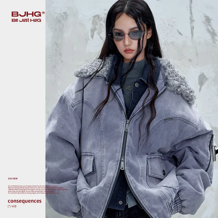 BJHG不计后果卡哈特做旧工装棉服男款冬季新款潮可拆卸毛领外套女