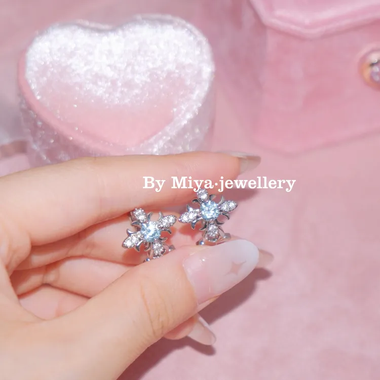 纯铜锆石耳饰 欧美十字架鸢尾耳圈小众高级感耳钉气质耳环