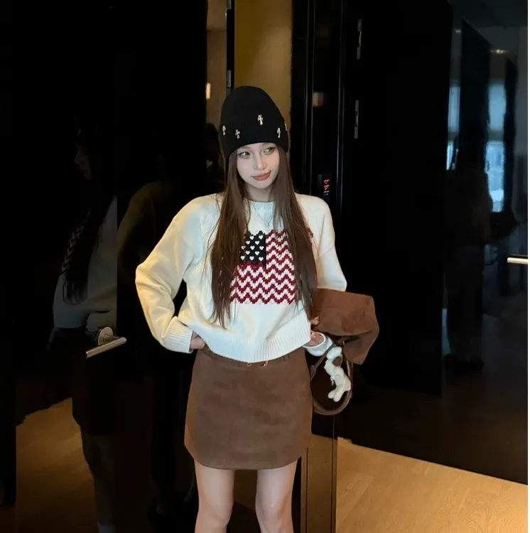 2095慵懒风休闲美式设计感针织开衫早秋高级感宽松套头毛衣秋冬