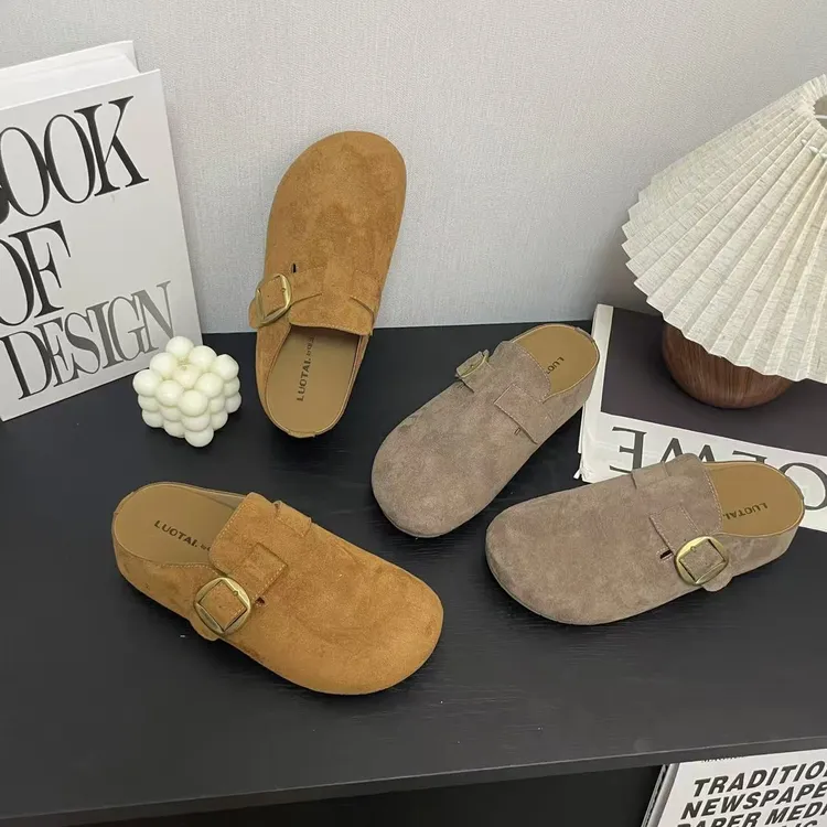 5CM  内增半拖高圆头平底勃肯侧边扣秋季软底百搭休闲简约