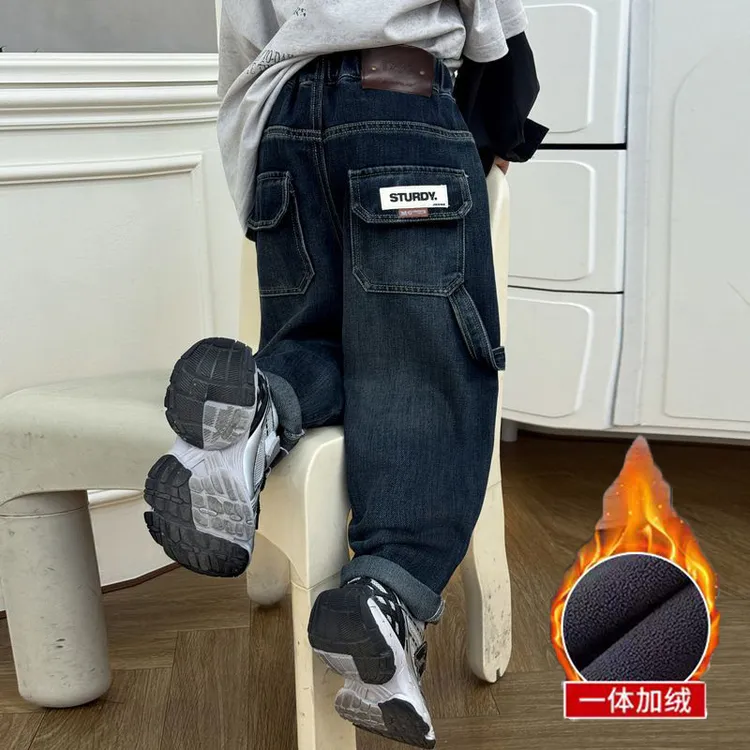 【加绒/不加绒】男童牛仔裤工装裤秋冬款新款中大童宽松儿童裤子潮