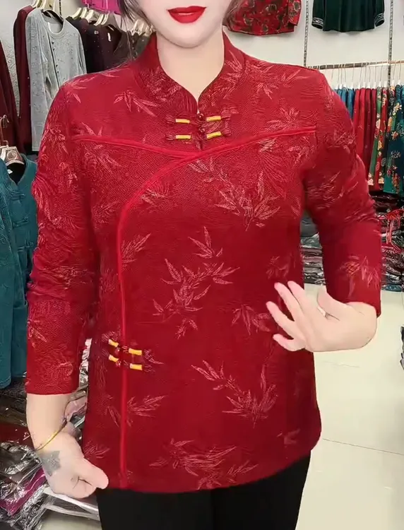 秋冬新款洋气斜襟气质上衣修身时尚中老年女装小衫