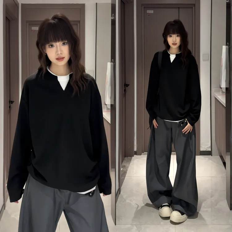 假两件长袖T恤男秋冬季加绒加厚保暖秋衣上衣内搭打底衫大码衣服