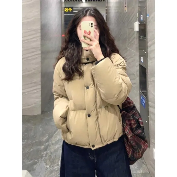 复古卡其色短款棉服外套女2025冬季新款高级感气质时髦面包服上衣