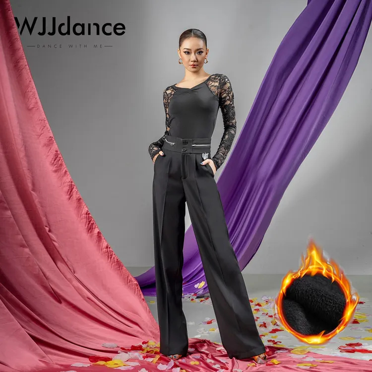 WJJdance拉丁舞裤子女2025新款高腰双拉链装饰国标长裤练功服专业