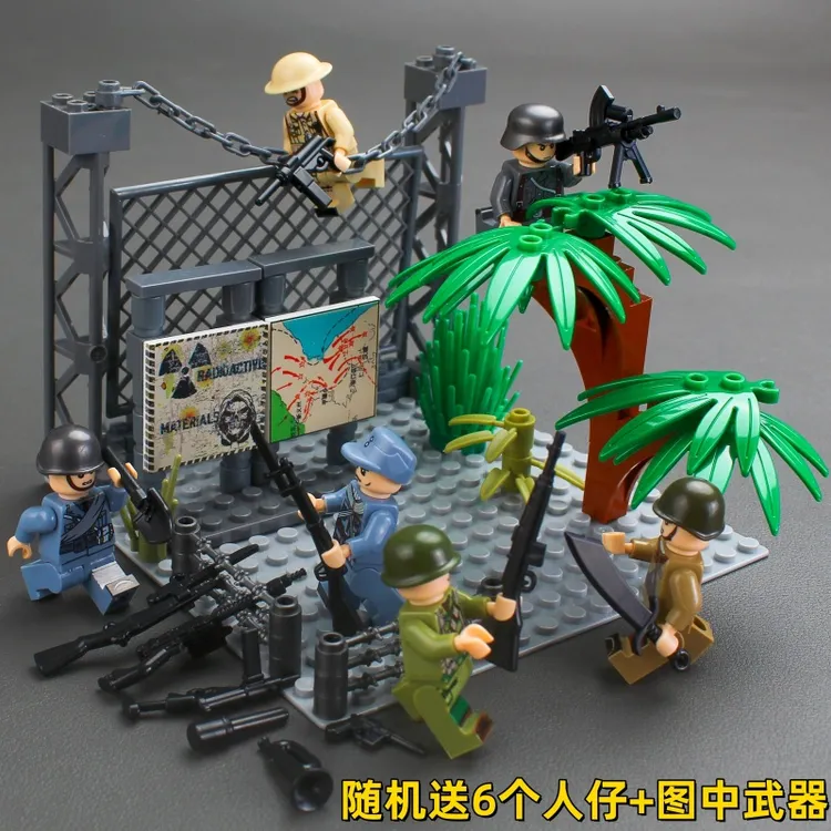 二战士兵战争建筑堡垒军事模型套装飞机坦克兵团打仗塑料小人兵人