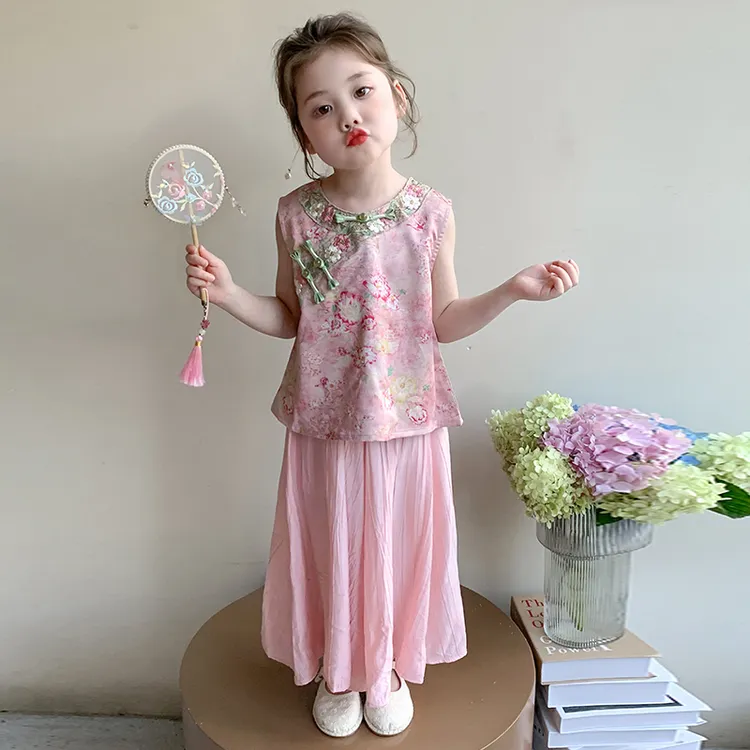 女童新中式套装夏季2025新款女孩古风汉服儿童国风背心童装两件套