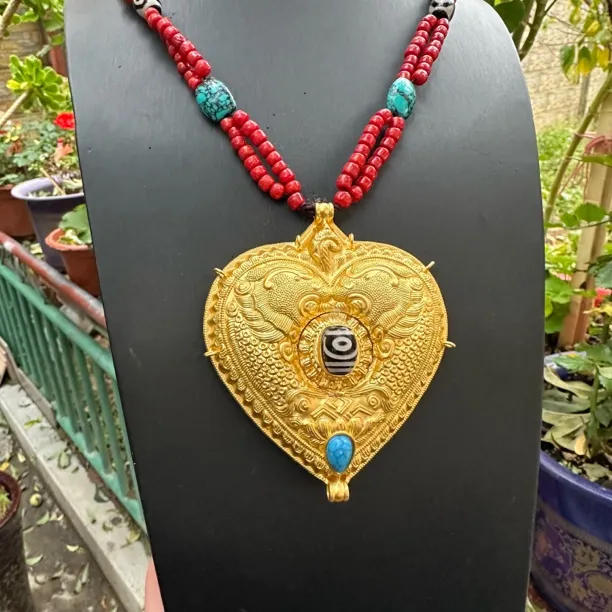 铜合金亚克力吊坠 西藏尼泊尔工艺黄铜镀金不掉色项链加大吊坠