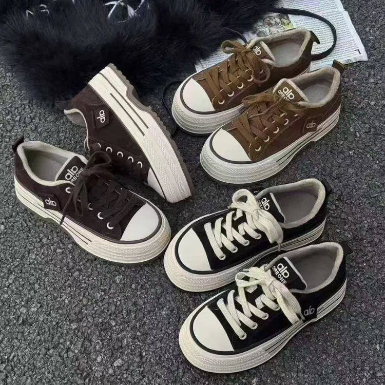 冬新款妞磨砂皮厚底中跟内里加绒时尚韩版系带休闲鞋女鞋