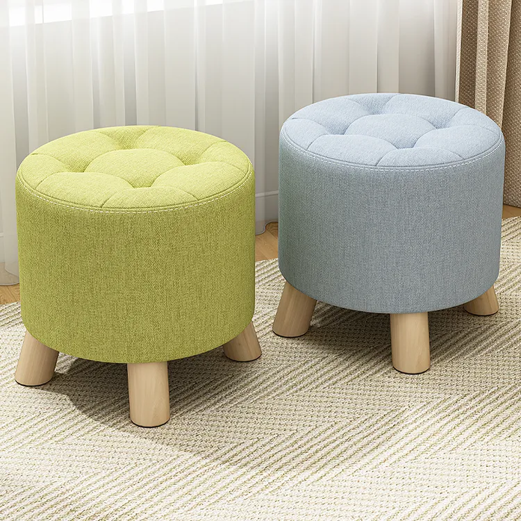 实木布艺小凳子家用网红矮凳创意儿童小板凳圆凳现代茶几凳沙发凳