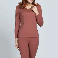 ！女士V领蕾丝花边保暖套装E458