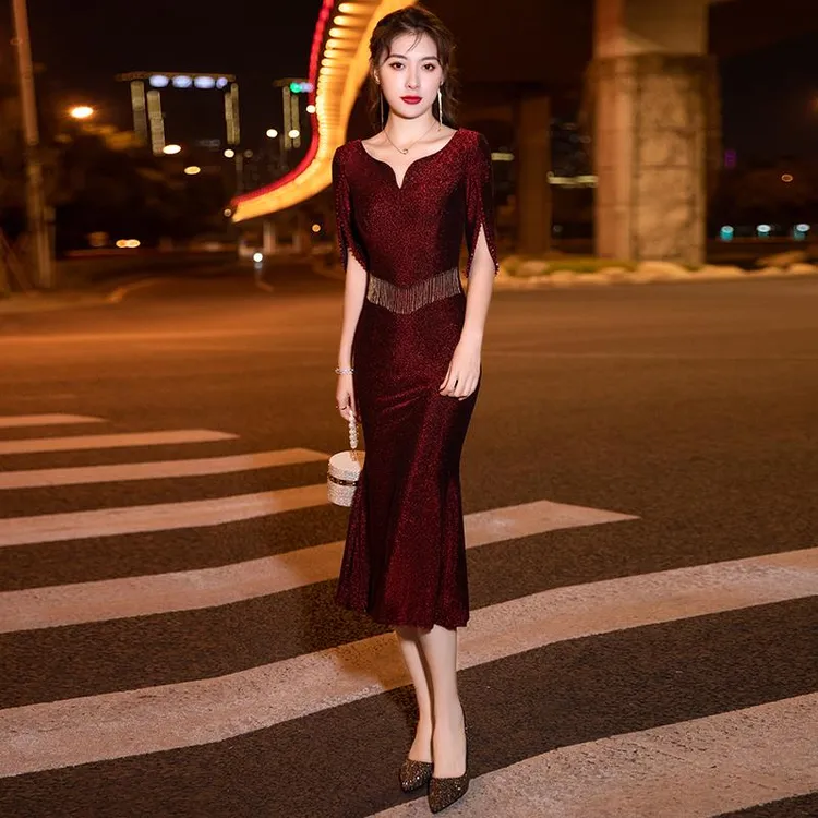 喜婆婆婚宴装晚礼服女2025夏季新款高贵气质妈妈装婚礼宴会鱼尾裙
