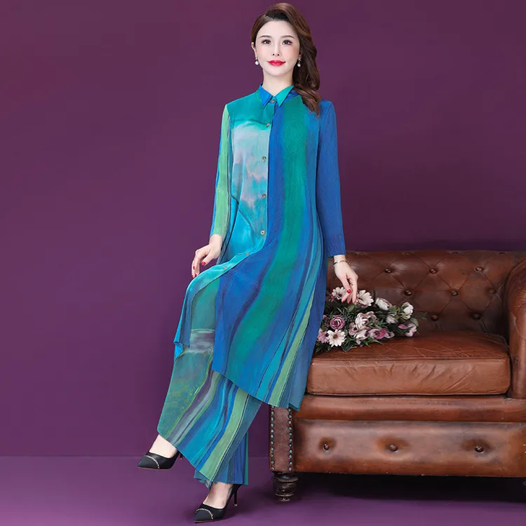 气质大码妈妈装女2025夏春季新款时尚洋气上衣阔腿裤两件套年881