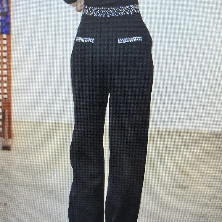 黑色高腰烫钻阔腿裤广场舞口袋裤舒适时尚<爱舞者>