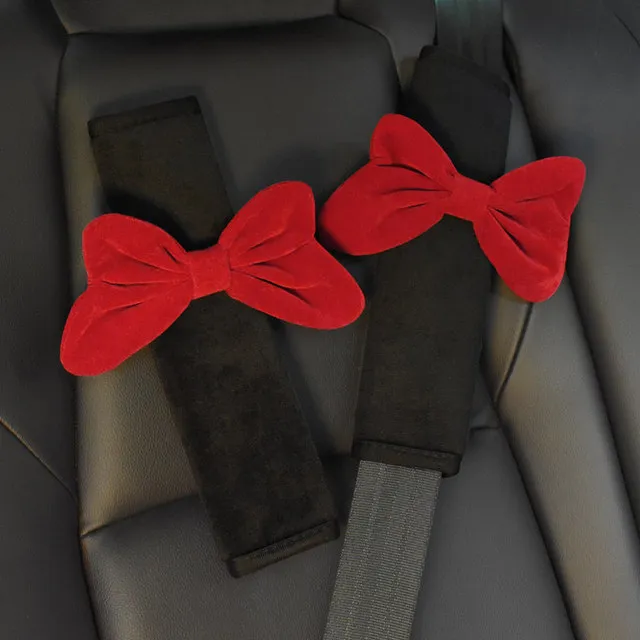 车载安全带护肩套丝绒蝴蝶结汽车防勒脖保护套内饰蝴蝶结护肩装饰