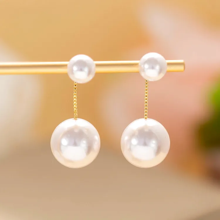 铜合金耳饰 长款气质珠珠流苏耳钉法式温柔一款两戴时尚感耳环420