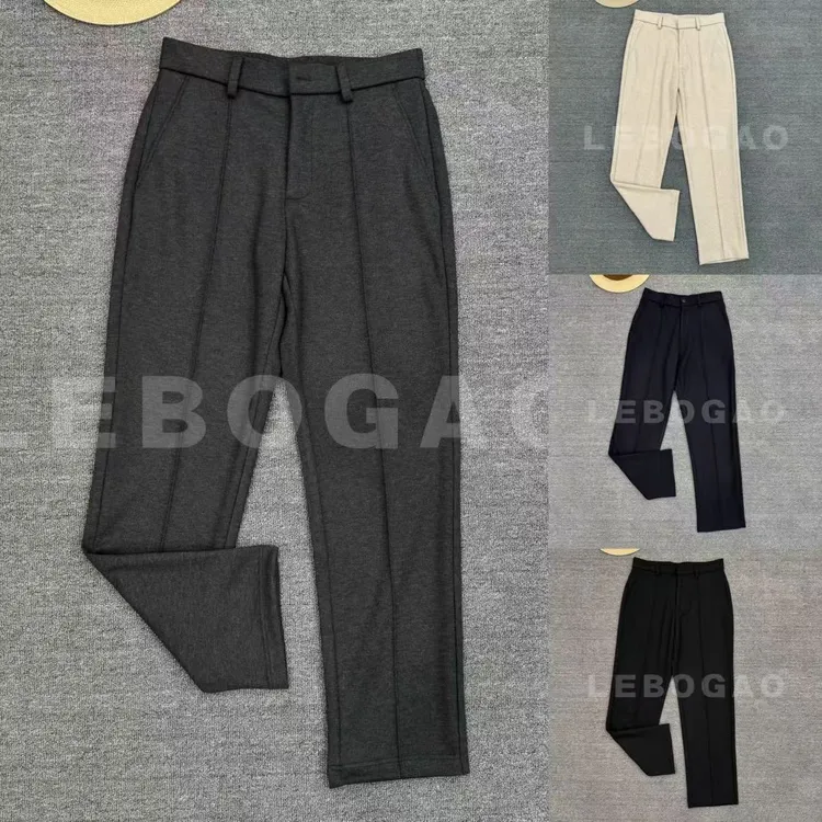 羊毛醋酸男士休闲裤简约时尚毛呢长裤秋冬新款高端直筒裤-231
