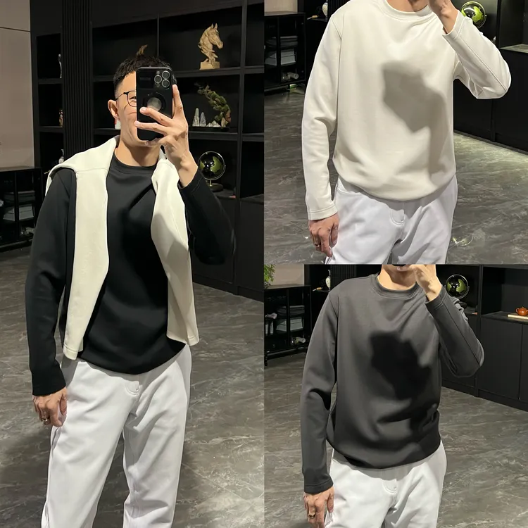 【贴身的温柔】秋冬 B*C天*丝柔感空气棉极简净版圆领长袖T恤男士