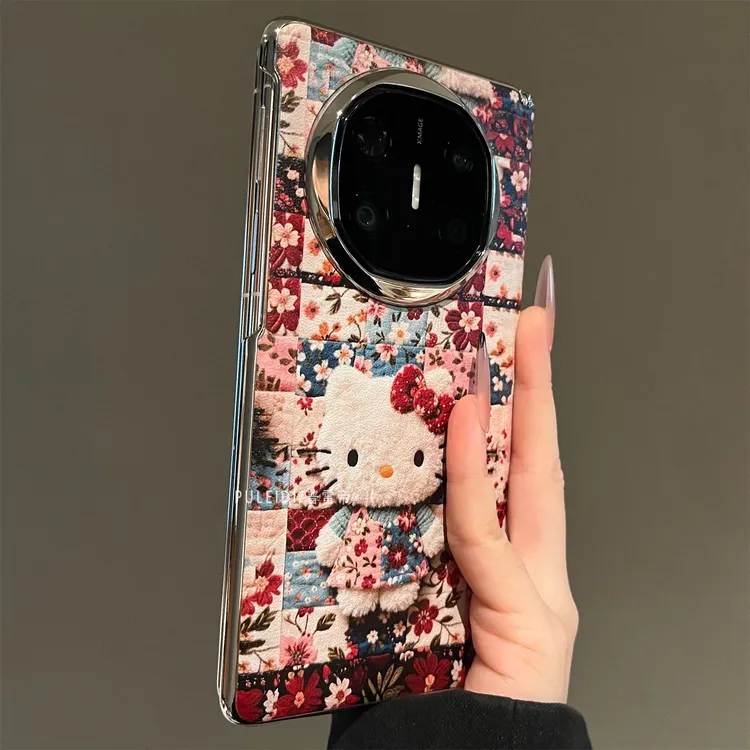适用华为MateX6手机壳X5典藏版X3新款皮纹复古花卉KT猫防摔保护套