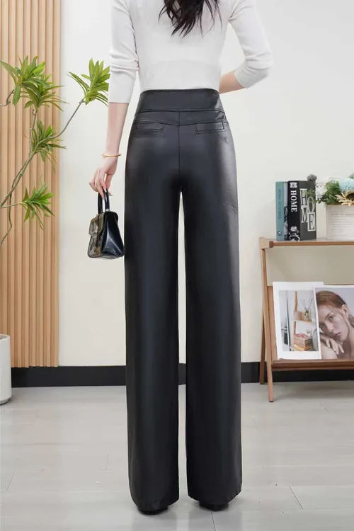 2025秋冬皮直筒阔腿裤新款修身显瘦直筒裤时尚百搭洋气休闲裤
