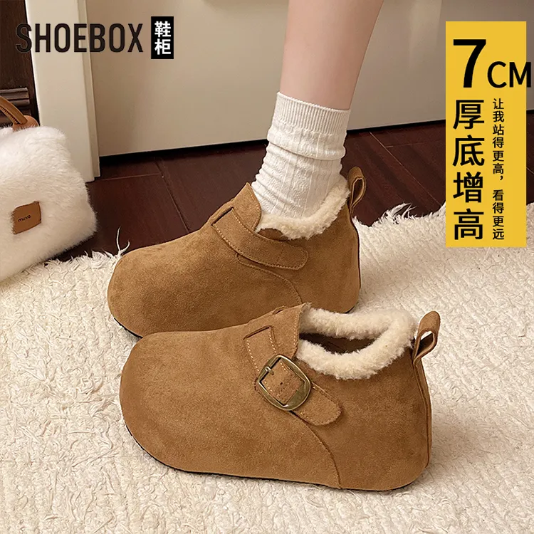 达芙妮旗下鞋柜内增高7cm加绒全包勃肯鞋女鞋2025冬季毛毛鞋棉鞋