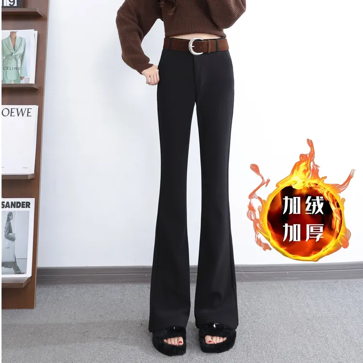 606洋糕绒高腰通勤西装休闲裤喇叭裤新款秋冬加厚特厚女裤