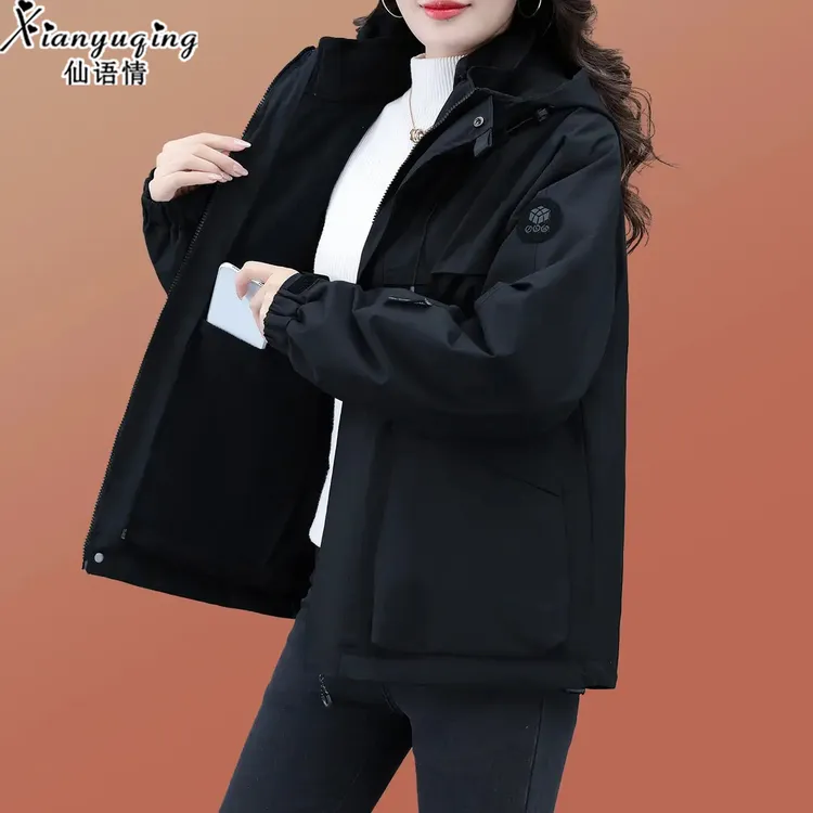 【官方】仙语情户外连帽冲锋衣女2025冬季新款加绒加厚可拆卸外套