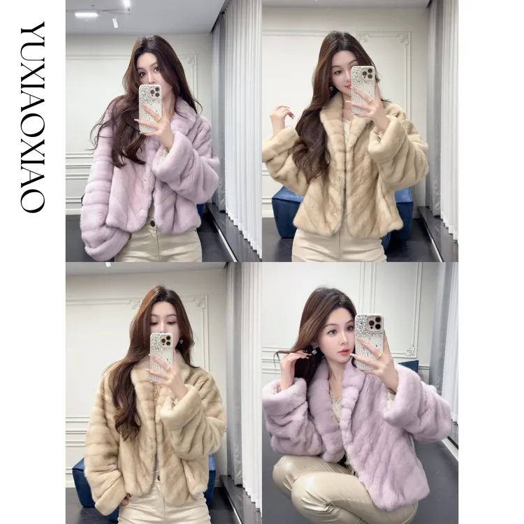 余潇潇【皇家静域】天鹅绒水貂毛整身全抽刀双色定染钩扣皮草外套