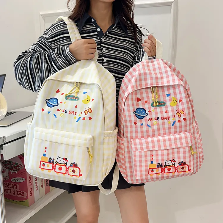 旅行大师原创Kitty日系格子书包可爱粉色甜美小众背包学生双肩包