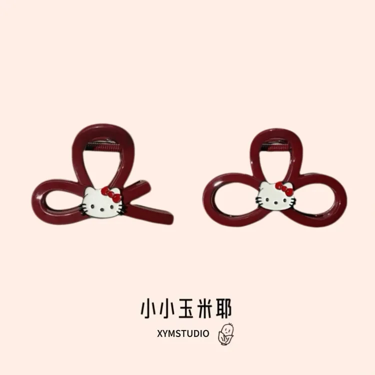 可爱红色kitty抓夹高颜值蝴蝶结发抓甜美百搭发夹少女心头饰发饰