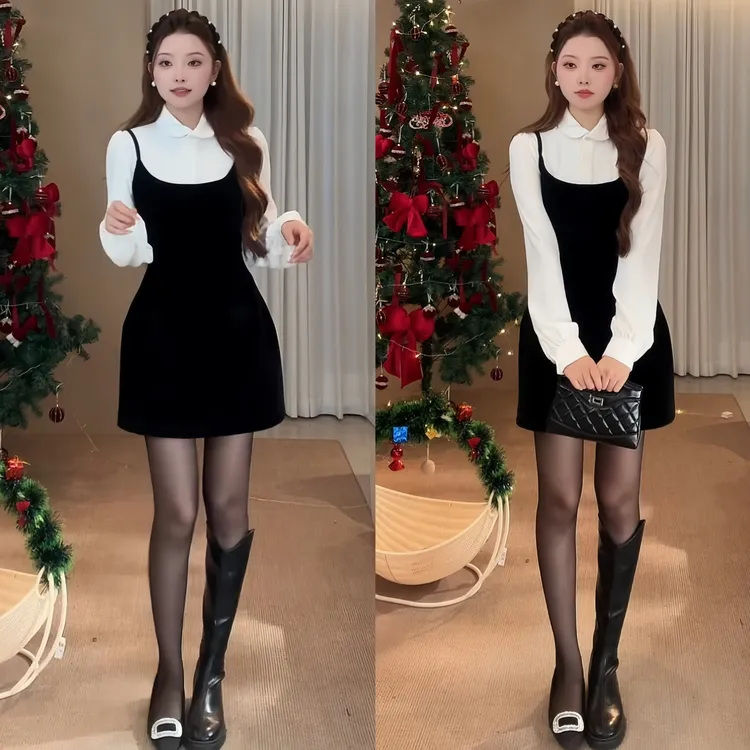 2025冬季新款高级感千金风气质舒适内搭上衣百搭时尚连衣裙套装女