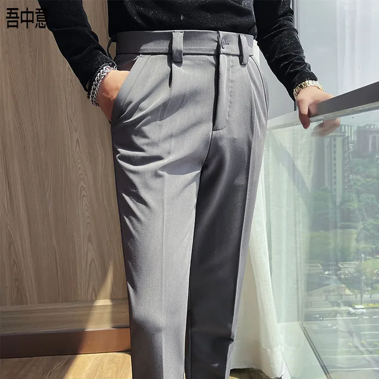 松紧腰休闲西裤男款爆款2025新款商务正装直筒小脚垂感西装裤男