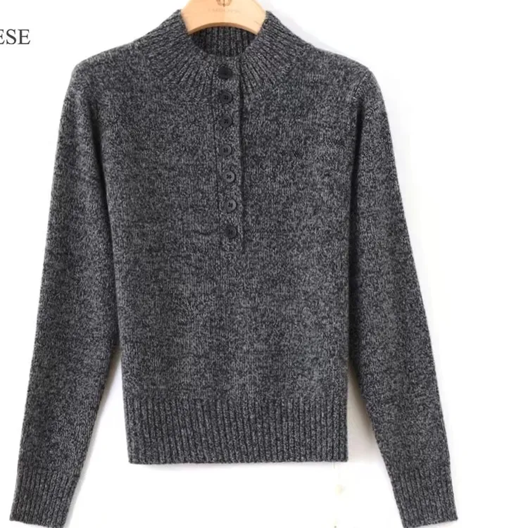 针织毛针织衫复古半高领上衣秋冬套头纯色休闲时尚