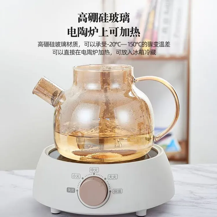 1000ml镀金水壶玻璃高硼硅家用大容量泡茶耐热水壶高硼硅玻璃