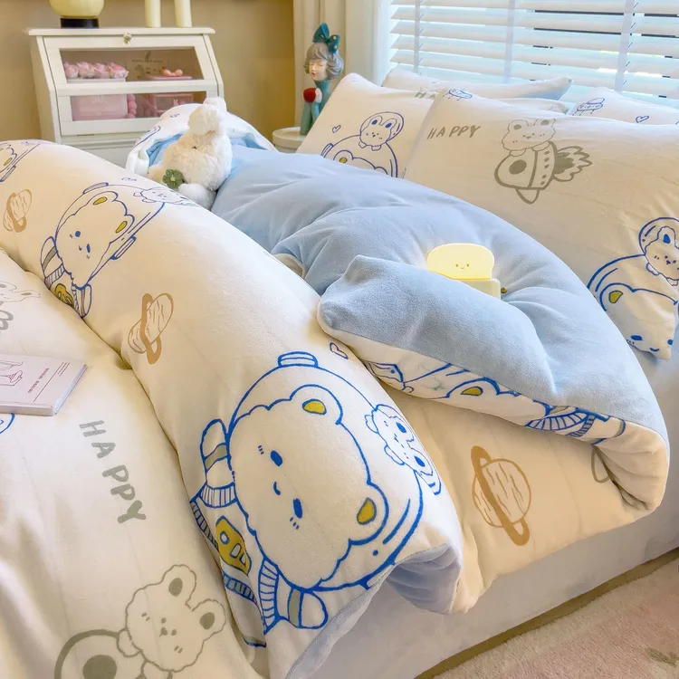 冬季牛奶绒床上四件套2025新款床单被套四件套学生宿舍三件套枕套