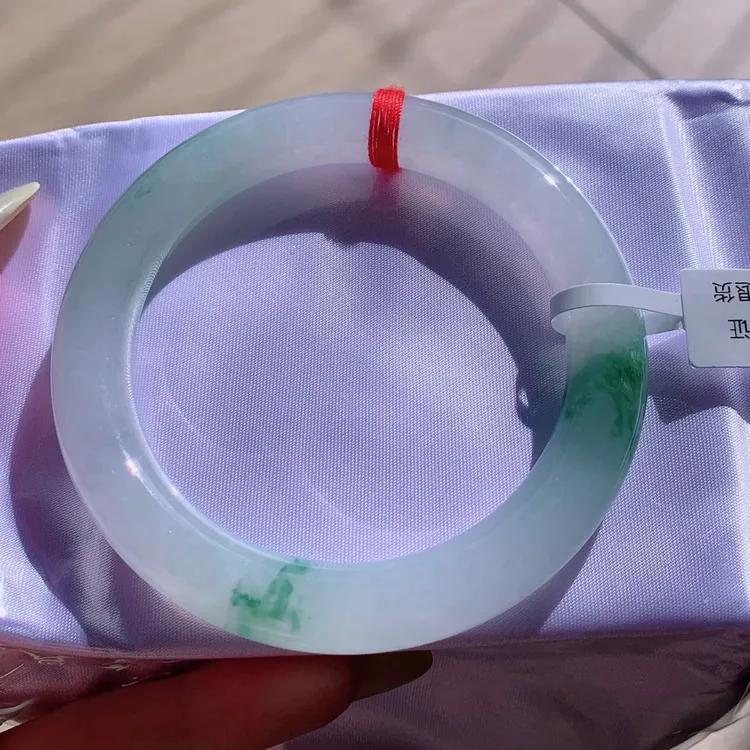 天然缅甸翡翠A货手镯小万毕业冰胶透亮飘花 圈55.7双10+条型