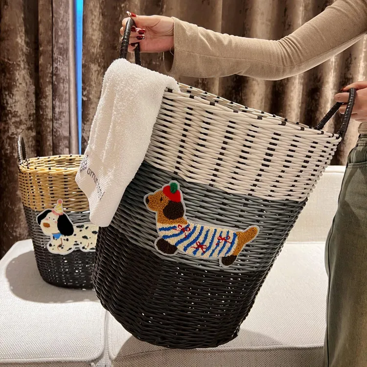 大容量可爱小狗藤编脏衣篓家用脏衣服收纳筐高颜值ins风浴室学生