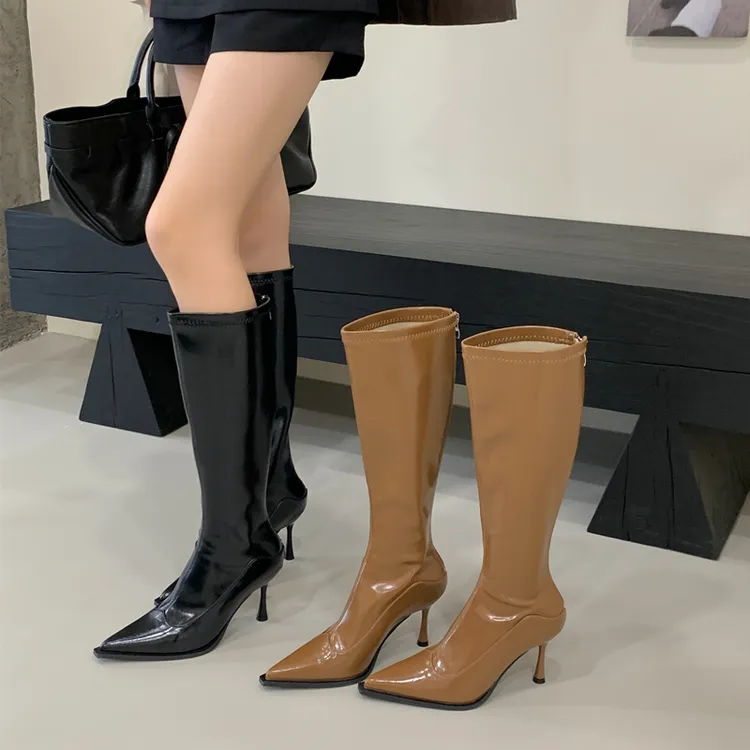 大女主长靴！2025春秋新款尖头细跟不过膝高筒靴女黑色超性感高跟