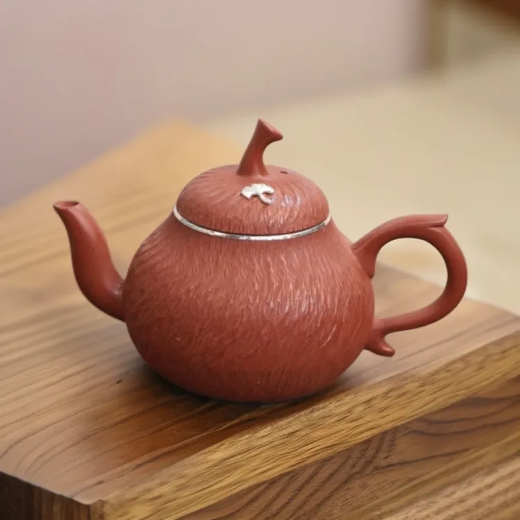 包银边福梨·超薄胎内推孔-原矿朱泥纯手工精致泡茶壶实用紫砂