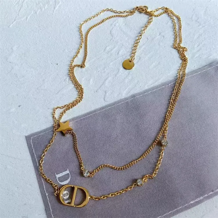 钛钢项链 精品/双层轻奢高级锁骨小众设计CD字母镶钻五角星项链女