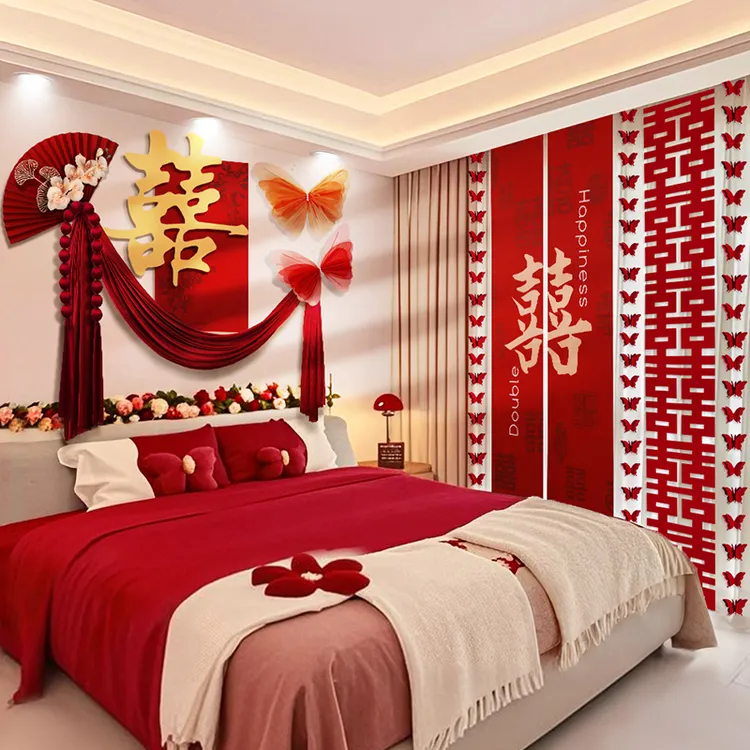 婚房装饰男方婚礼女方卧室KT板大喜字背景墙布置婚庆结婚用品大全