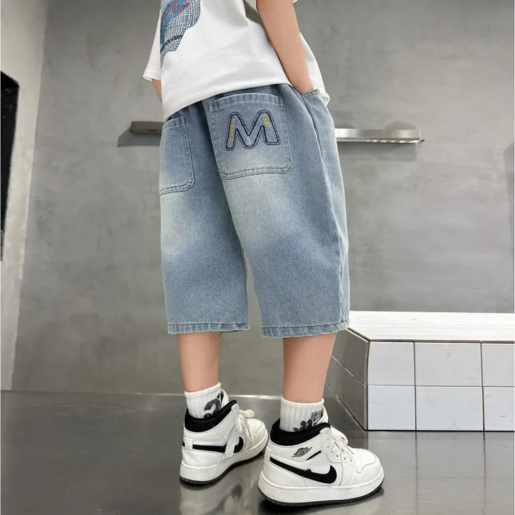 男童夏装中裤中腰夏季男孩牛仔裤男休闲中大童童装七分裤休闲帅气