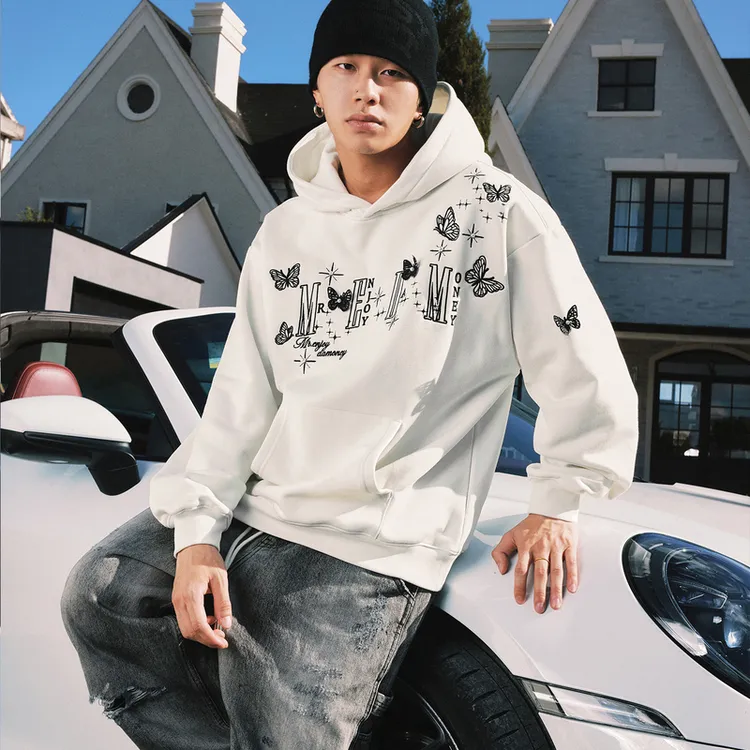 MEDM 新品立体蝴蝶休闲连帽卫衣新品美式通勤宽松情侣外套上衣秋