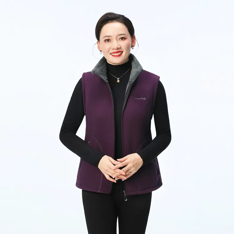 【团】冬季纯色中老年女装立领马夹休闲妈妈外套背心保暖加厚马甲
