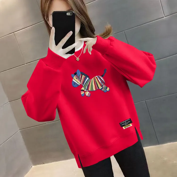 大红色卫衣加绒加厚2026新款本命年马年喜庆卫衣宽松卫衣冬季上衣